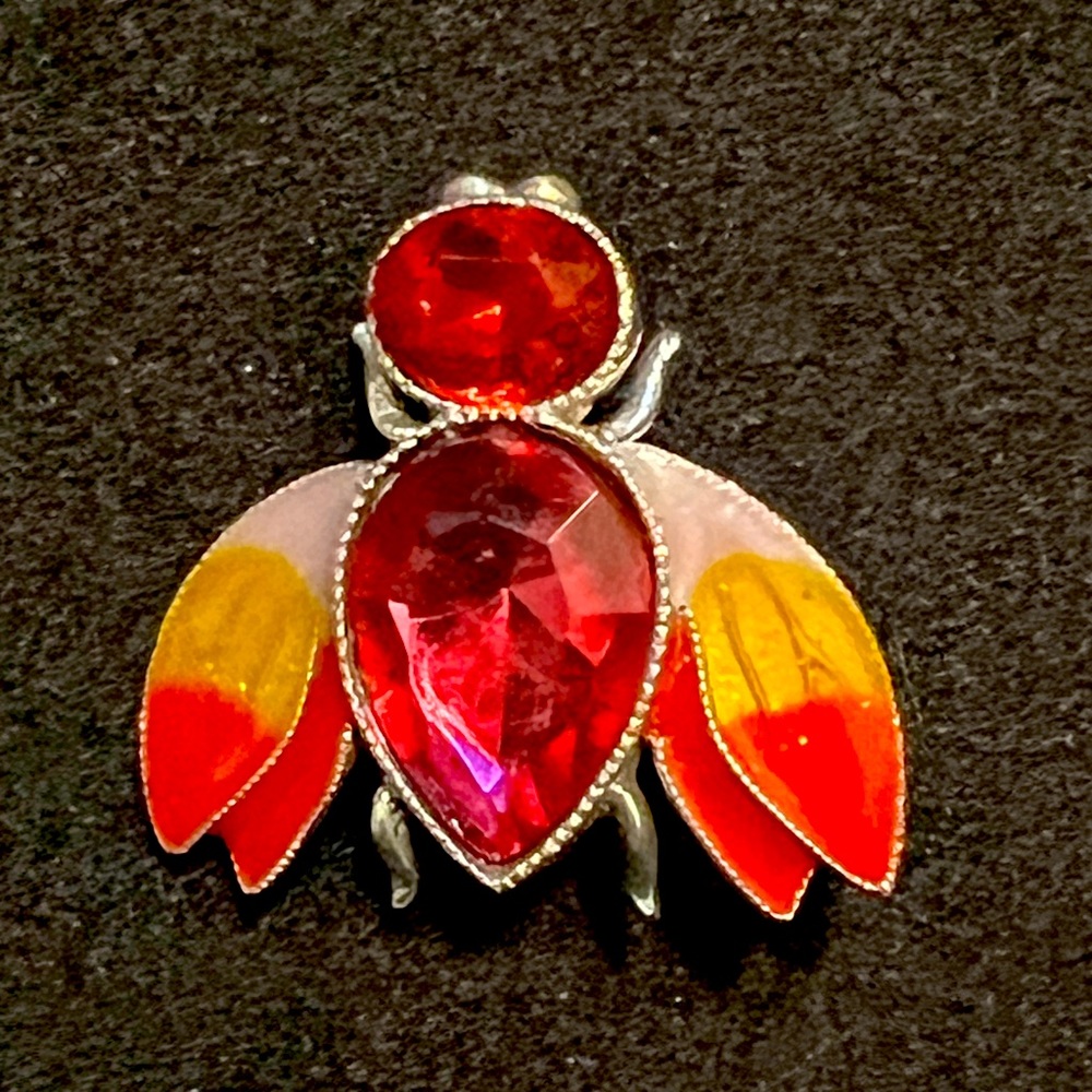 AVON Pin Insect Bee Bug Pink Rhinestone Yellow Orange Enamel 3-D Brooch Vintage